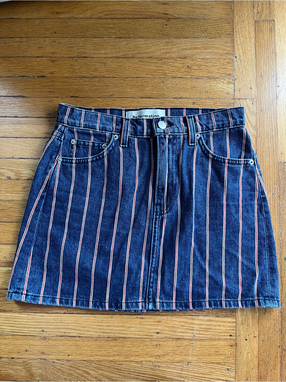 Reformation Dark Blue Denim Mini Skirt- Ella Skirt